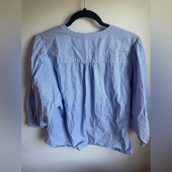 J McLaughlin Size XL Blue White Thin Stripe Cotton Shirt Blouse 3/4 Sleeves (J) - Picture 5 of 6